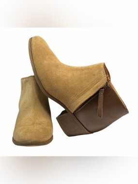 Madewell Cait Side Zip Ankle Booties in Two-Toned Brown Leather Suede, Size 6.5